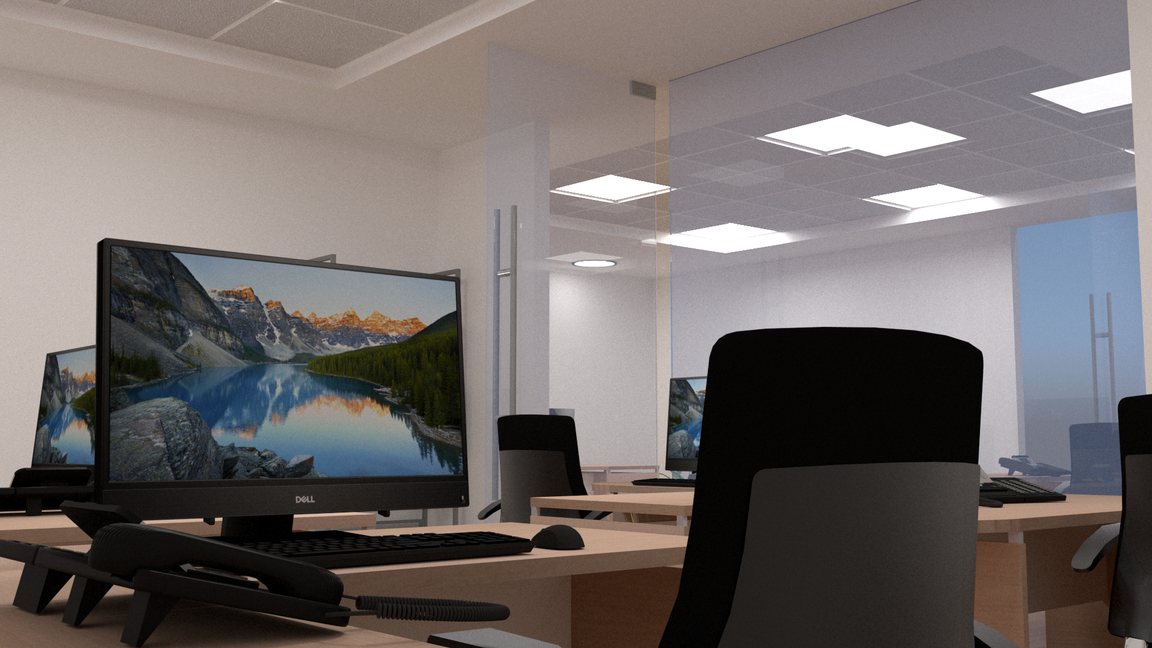 Render isométrico de oficinas, AICM