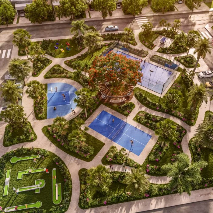 Parque central con áreas de juego