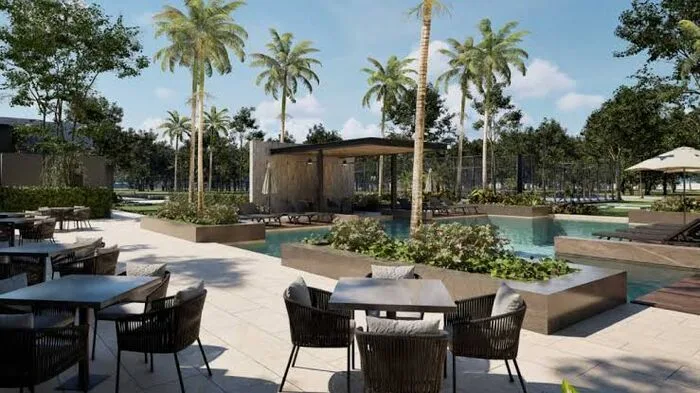 Render de terraza con alberca